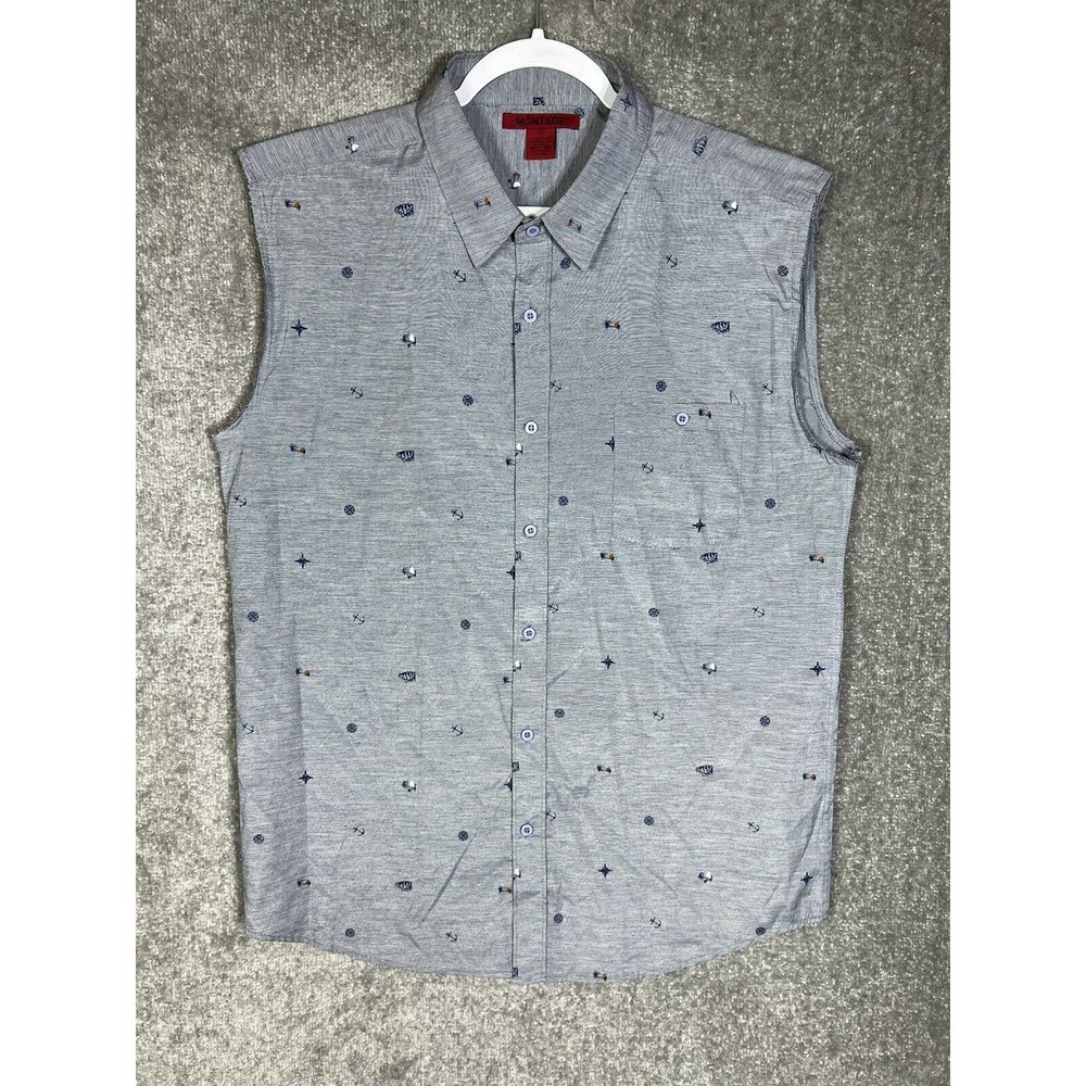 Montage Sleeveless Button‎ Up Shirt Mens Size XL Blue Nautical Boating Print